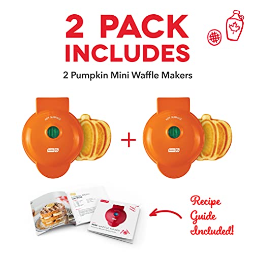 Dash Mini Waffle Maker (2 Pack) For Individual Waffles Hash Browns, Keto Chaffles With Easy To Clean, Non-Stick Surfaces, 4 Inch, Halloween, Orange #TOP5