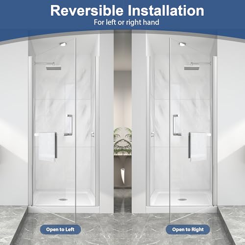 KPUY Pivot Shower Door, 36-38" W x 72" H Frameless Single Swing Glass Shower Door with Explosion-Proof Film Nano Coating, 1/4" (6mm) Thick Tempered Clear Glass, Brushed Nickel