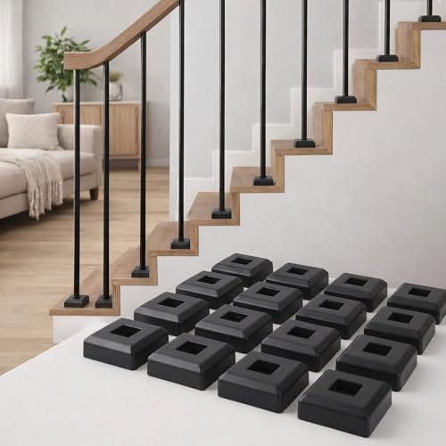 Flutesan 48 Pcs Baluster Shoe Square Iron Stair Flat Shoe for 1/2 Inch Square Scroll Basket Twist Knuckle Staircase Balusters for Metal Spindle Railing Satin Black — view 6