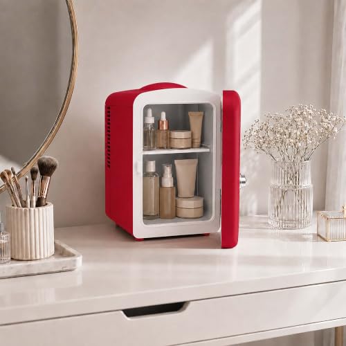 Frigidaire Red Mini Personal Fridge Cooler, Transparent Door, 1 Gal Capacity fits Six Cans, Includes Plugs for Home Outlet & DC Charger - 9.84" D x 7.09" W x 10.35" H - image 4