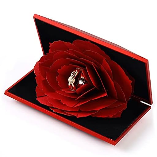 Taozoey Caja de anillo de rosa roja, caja para anillos de boda, caja de anillo de compromiso, caja de San Valentín, caja de regalo, anillo giratorio de rosa para aniversario de boda (rojo) | Ya disponible en tu tienda friki favorita! En mundofriki.es!