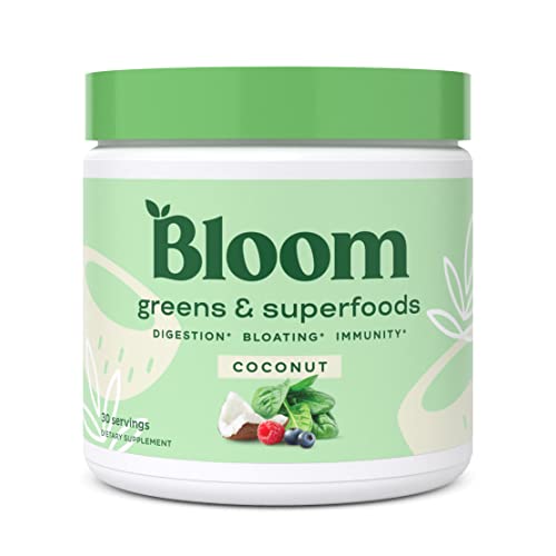 Bloom Nutrition Green Superfood | Super Greens Powder Juice & Smoothie Mix | Complete Whole Foods (Organic Spirulina, Chlorella, Wheat Grass), Probiotics, Digestive Enzymes, & Antioxidants (Coconut)