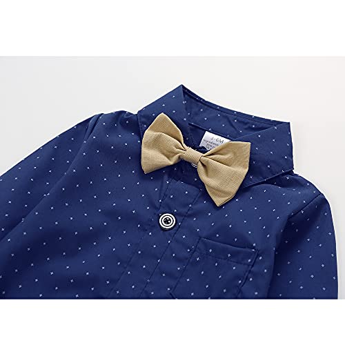 Hemarisle Baby Toddler Boy Formal Gentleman Suits,Dress Long Blue Shirt With Bowtie+Suspender Pants Dressy Outfit (3136Blue, 3-6 Months) #TOP2