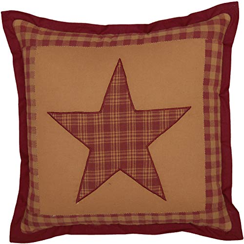 VHC Brands Ninepatch Star Thanksgiving Bedroom Decor, Quilted Pillow, Red,