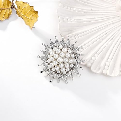 Image of Fashion Women Pearl Diamond Silver brooch jacket sweater Women's Scarf lapel brooch dress fabric hat bag and other accessories