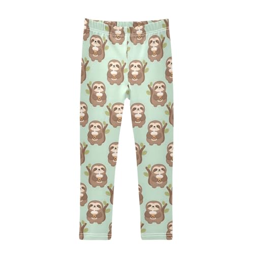 Funny Sloth Milk Tea Girls Leggings Soft Stretch Workout Yoga Dance Pants for Kids Casual Tights
