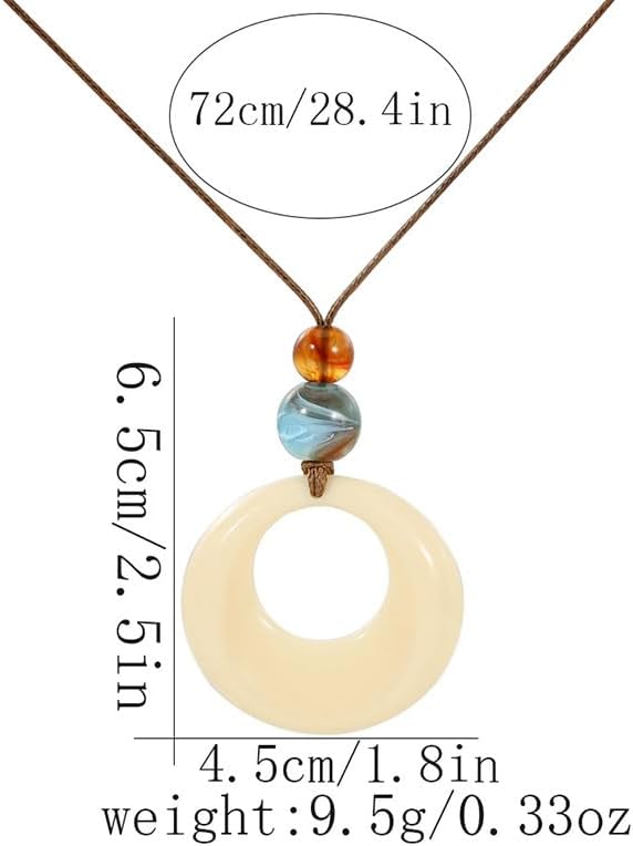 Black Leather Cord Necklace with Pendant for Women Long Minimalist Rope Slip Adjustable Chain Big Acrylic Circle Pendant Lariat Choker Necklace Boho Jewelry - Image 2