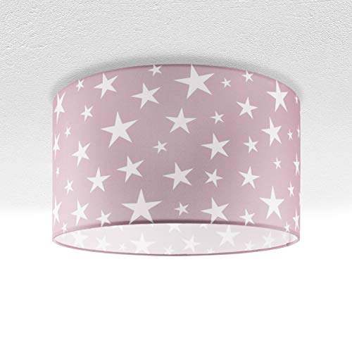 Preisvergleich Produktbild Kinderlampe Deckenlampe LED Pendelleuchte Kinderzimmer Sternenhimmel Motiv E27, Lampenschirm: Pink (Ø38 cm), Lampentyp: Deckenleuchte Silber