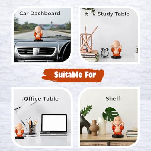 Image of Buddha Ji Laughing Monk Bobble Head Idol for Car Dashboard | Moving Head | Decorative Dashboard Showpiece for Car, Office Table, Study Desk & Home Decor