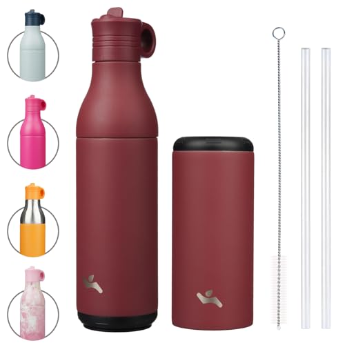 Konokyo Insulated Stainless Steel Water Bottle with Straw, 13oz