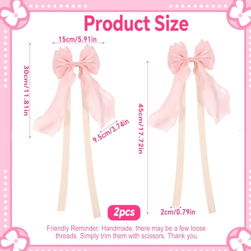 2pcs Pink Bow Curtain Tiebacks, Elegant Lace Ribbon Bowknot Curtain Holdbacks, Drapery Ties Holder for Women Girls Room Bedroom Window Wedding Party Decor Accessories