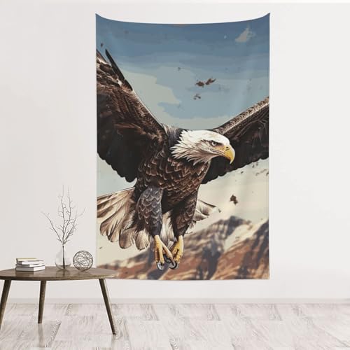 Tapisserie murale aigle volant velours 152x101 tenture deco chambre salon