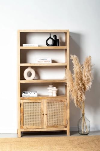 Image of Rattan Wooden Bookshelves Mango Wood