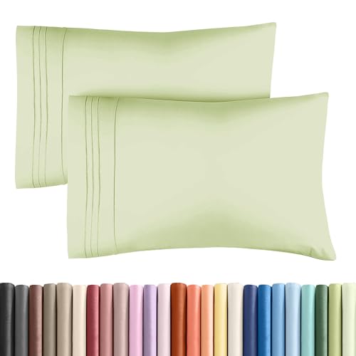 Queen Pillow Cases Set of 2 - Soft Pillowcase Covers - Light Sage Green