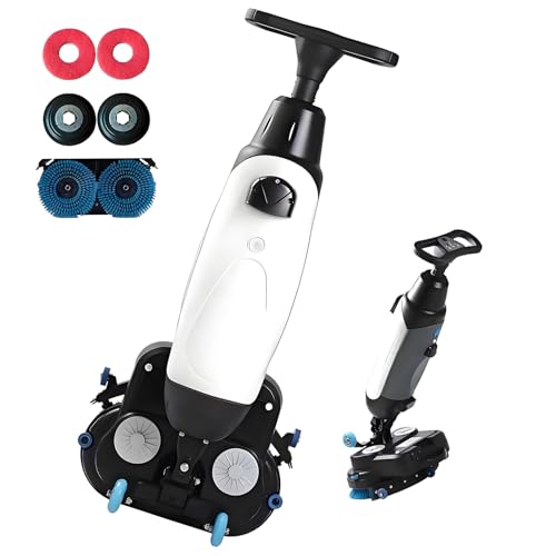 HuanSebesity Fregadora Suelos Comercial Inalámbrica,Fregadora Pisos Comercial Portátil,43cm (17 Pulgadas) Ancho Limpieza,1200 ㎡/H Eficacia Limpieza,Limpieza Profunda Húmeda Y Seca White