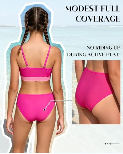 Image of Century Star Teen Girl Swimsuit Two Piece - Color Block Bikini Adjustable Straps Bathing Suit Padded Swimwear
