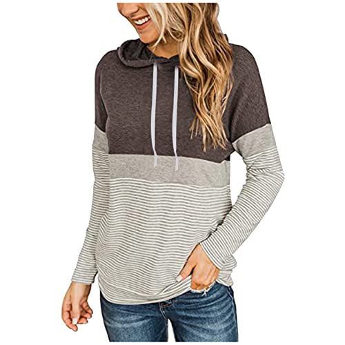 PBNBP Women's Color Block Pullover Hoodies with Pockets Athletic Sweatshirts Drawstring Hooded Tops Long Sleeve Casual Blouse A09_khaki Medium