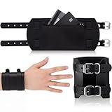 Shinylin Leather Wrist Wallet for Men Cuff Wristband Handmade Hidden Pocket with Secret Zipper for Cash Adjustable Safe Wallet Full Grain Leather for Travelers Bourbon Black