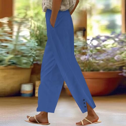 GOKKILRW Women Linen Palazzo Pants Summer Boho Wide Leg High Waist Casual Lounge Trousers Loose Beach Travel Pant Resort Wear3