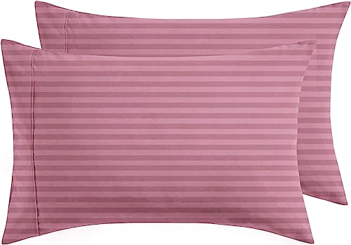 Image of BSB HOME 220 TC Premium Glace Cotton Solid Striped Pillow Covers | Super Soft and Breathable Envelope Closure| Set of 2 Pieces Pillow Covers King Size (Pink, 20 x 30 Inches)