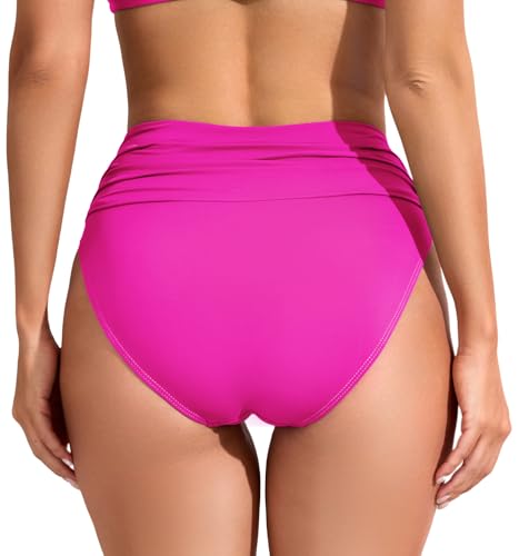 Image of COCOPEAR Full Coverage Bikini Bottoms for Women Mid Rise Bathing Suit Bottoms for Women Ruched Tummy Control Swim Bottoms