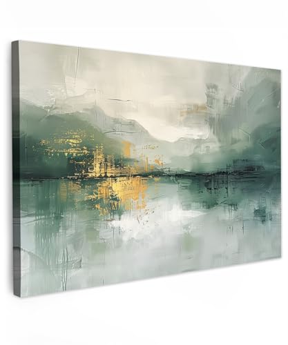 MuchoWow© Cuadros Decoracion Salon Modernos 120x80 cm para Dormitorios Cuadro Decorativos de Salon Lienzos Decorativo Pared Comedor Decoracion Pasillo Acuarela   Gris   Oro   Lujo   Arte