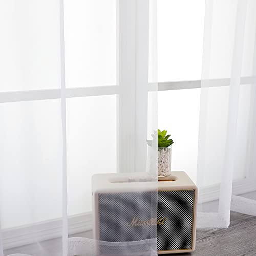 Image of OWENIE Sheer White Curtains, Sheer Curtains 63 inch Length 2 Panels Set, Rod Pocket Voile Fimly Sheer Drapes for Living Room /Bedroom, 2pcs, Each 59 inch W x 63 inch L