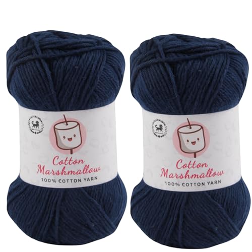 Image of NESTNHAVEN Cotton Marshmallow 100% Cotton Yarn - (50 g, 130 m) - Luxury Yarn for Crochet, Amigurumi, Embroidery, Toys, Garments, Flowers and Hobby Projects (Dark Denim Blue) |