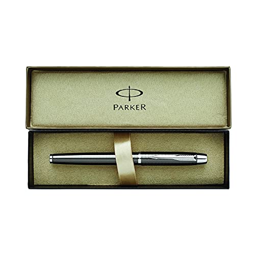 Parker IM Premium - Bolígrafo de tinta gel de punta fina cromado con caja, color metal, con grabado