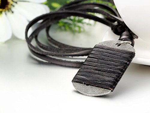 JewelryWe Schmuck Leder Halskette mit Lederseil rund um Dog Tag Hundemarke Anhänger, Schwarz Kette für Damen und Herren, Verstellbare Länge 40-80cm