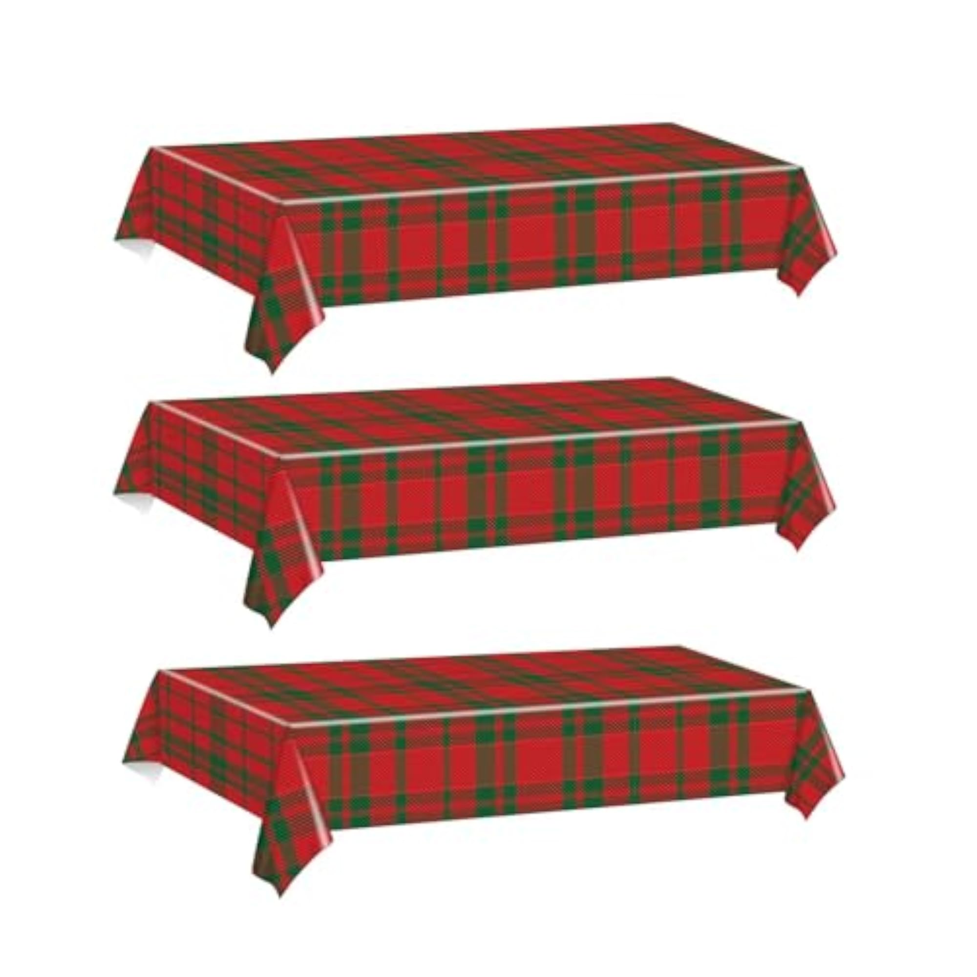 Christmas Disposable Tablecloth Holiday Waterproof Rectangle Table Protector 3PCS Large Plaid