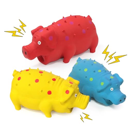 Guiwawa 3-Pack Squeaky Pig Dog Toys Rubber Pig Dog Toys for Small Medium & Large Dogs Durable Interactive Latex Squeaky Chew Toys