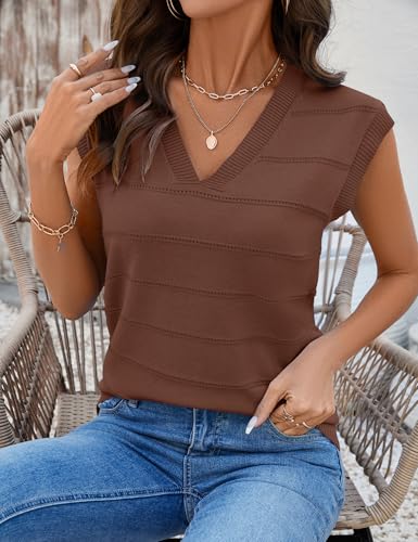 Image of AKEWEI Sweater Vest Women Sleeveless Knitted V Neck Cap Sleeve Pullover Tank Tops 2025 Summer Fall Fashion Causal Trendy