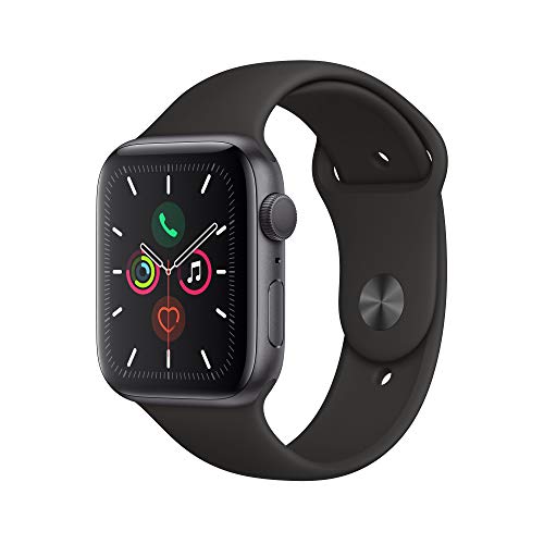 Apple Watch Series 5 (GPS、44 mm) アルミニウム、スペースグレイ - ブラックスポーツバンド