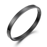 JewelryWe Schmuck Damen Armreif mit Gravur, Personalisiert Edelstahl Pärchen Armspange Partner Armband Lieben Freundschaftsarmband Geschenke für Frauen Mädchen Schwarz