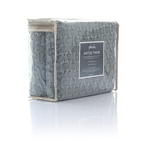 Image of Pluchi Kelly Knit Cotton Knitted Textured All Season AC Throw Blanket for Sofa (Luxurious,125cm X 150cm, 49 x 59 Inches) (Medium Grey)