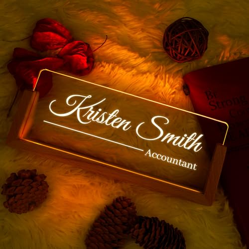 Image of Custom Name Plate for Desk, Personalized Light Up Acrylic Desk Name Plate, Personalized Office Gifts for Boss Coworkers, Teacher Employee Appreciation GIfts, Office Decor for Women Men (Design14)