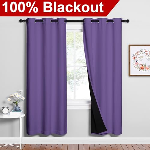 Image of NICETOWN Lilac Purple Full Shade Curtain Panels, Pair of Energy Smart & Noise Blocking Out Blackout Drapes for Dining Room Window, Thermal Insulated Guest Room Lined Window Dressing(42 x 72 inch)