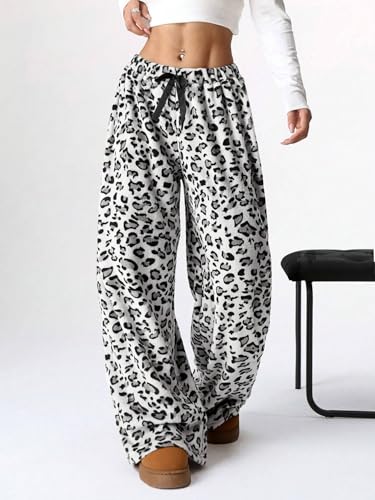 Image of ZAFUL Women's Fuzzy Plush Pajama Pants Wide Leg Pj Bottoms Lounge Pants