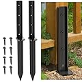Thicker Fence Post Repair Anchor Kit, One-Piece Heavy Duty Steel Fence Post Stakes, Repair Tilted Broken 4x4/6x6 Wood Posts(2Pack/Black)