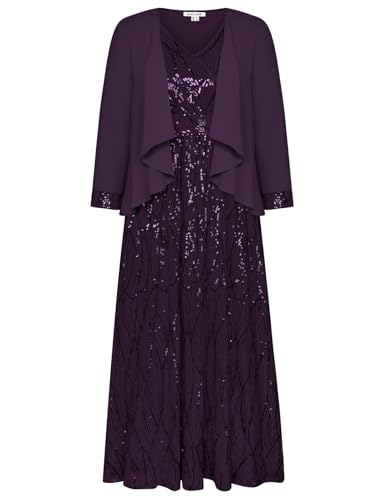 Plus Size Mother of The Bride Dress Wedding Guest Cocktail Sequin Dress Purple 18