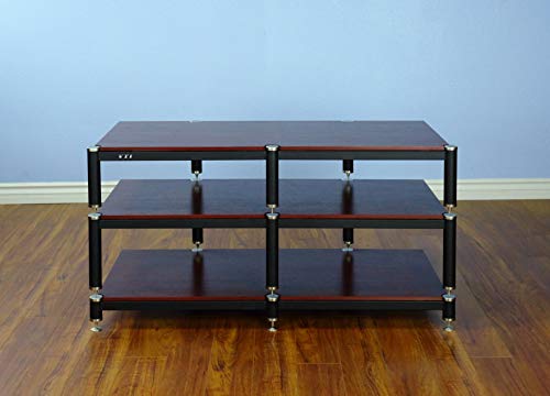 VTI BL503SC - 3 Shelf Audio Rack TV Stand up to 50" TVs with Black Frame, Silver Cap/Spikes and Cherry Shelf.