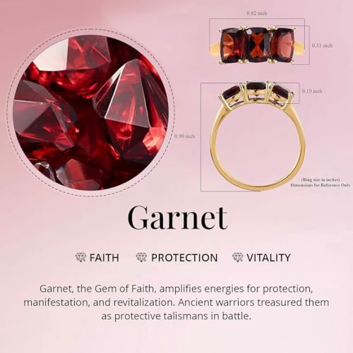 Shop LC 3 Stone Garnet Rings for Women in 925 Sterling Silver with 14K Gold Plating - January Birthstone Promise Engagement Ring Vintage Red Garnet Jewelry Birthday Gifts for Womens4