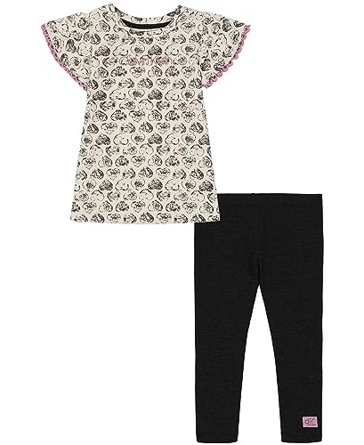Image of Calvin Klein Girls 2-Piece Tunic & Legging Set, Everyday Casual Wear, Ultra-Soft & Comfortable Fit, Antique White /Deep Black