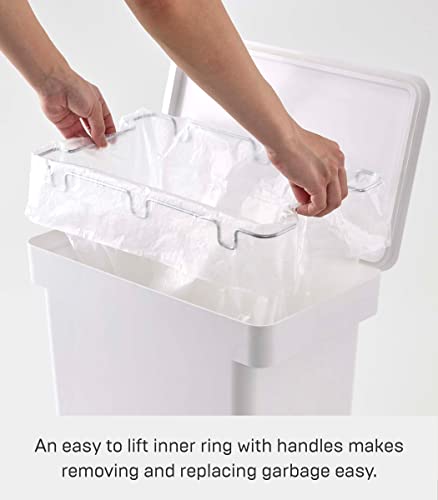 Yamazaki Home 6.5 Gallon Rolling Trash, Dual Compartment Kitchen Odor Free Garbage Can Recycling Bin With Handles | Polypropylene, One Size, White #TOP2