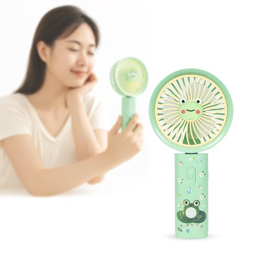 Image of WISHKEY Portable Handheld Mini Fan Cute Frog Print- USB /Battery Rechargeable, High-Speed Cooling for Travel, Office & Outdoor Use,Rechargeable Fan with 3 Speed Modes- Green