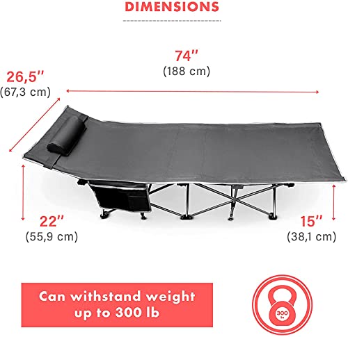 Vaygway Outdoor Folding Camping Travel Cot - Grey Lightweight Comfortable Portable Heavy Duty Foldable Cot – Sleeping Travel Bed W/Pocket - Adults And Kids Travel Cot –Outdoor Hiking, (Grey 1 Pack) #TOP1