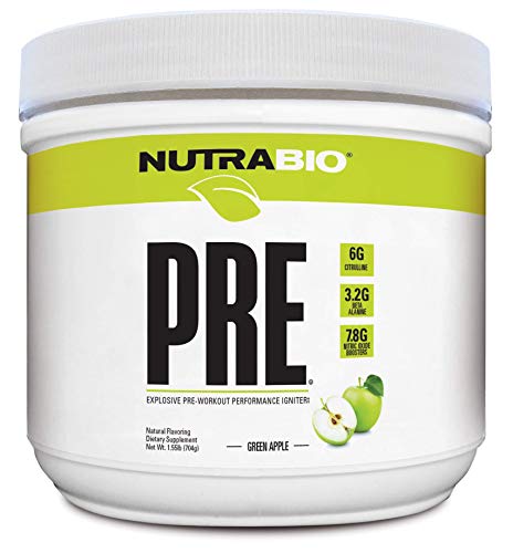 NutraBio PRE Natural (Green Apple) - Naturally Sweetened and Flavored Pre Workout