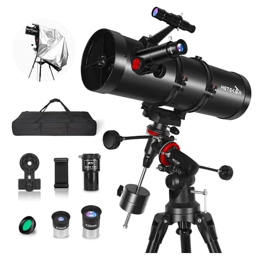 Telescopio Reflector 150EQ para Adultos y Principiantes, Telescopio Astronómico Profesional con Montura Ecuatorial, Soporte para Móvil, Trípode de Acero, Cubierta Antipolvo y Bolsa de Transporte