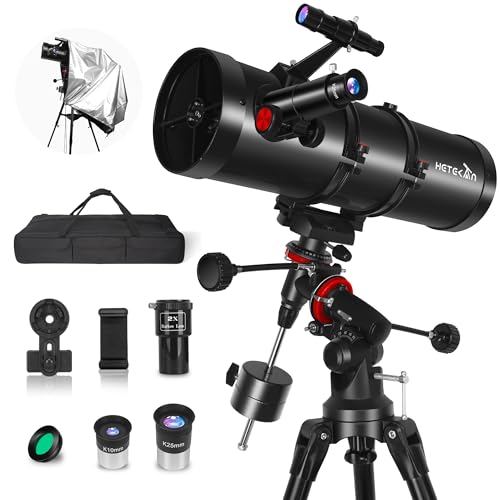 Telescopio Reflector 150EQ para Adultos y Principiantes, Telescopio Astronómico Profesional con Montura Ecuatorial, Soporte para Móvil, Trípode de Acero, Cubierta Antipolvo y Bolsa de Transporte